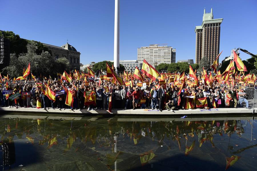 Miles de personas se congregan en la plaza de Colón por la unidad de España.