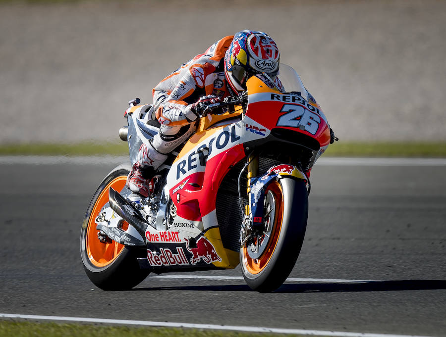 El español Dani Pedrosa (Repsol Honda RC 213 V) logró el segundo mejor tiempo el primer día de entrenamientos del Gran Premio de la Comunidad Valenciana. 