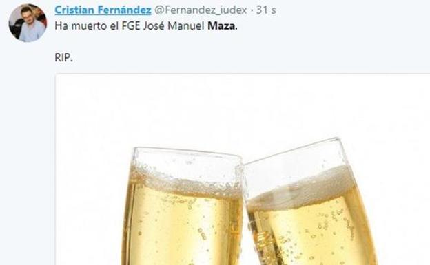 Captura del tuit publicado por Cristian Fernández, que ha bloqueado su perfil en Twitter tras la polémica.