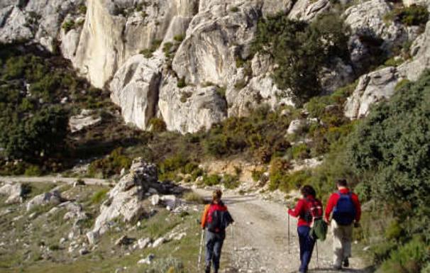 Imagen principal - El itinerario permite el disfrute de enclaves muy singulares. | Las rocas calizas cobran formas muy originales en algunos puntos de la ruta| Vista del entorno con neblina