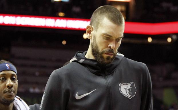 Marc Gasol, con gesto serio tras el partido. 