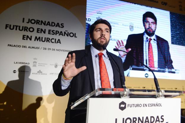 Fernando López Miras, presidente de la Región de Murcia, ayer, en la clausura de Futuro en Español. 