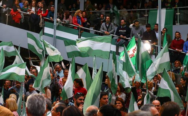 Las banderas andaluzas ondearon en un recinto abarrotado. 