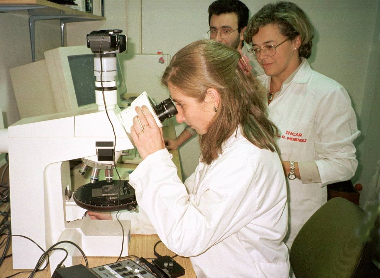 Imagen principal - Grafeno ‘low-cost’: La actual presidenta del CSIC, con su equipo de investigadores (arriba). Observando el ADN. Margarita Salas descubrió una proteína, la DNA polimerasa. Del laboratorio a la mesa. Javier Borderías, científico del Instituto del Frío y uno de los artífices de las gulas.