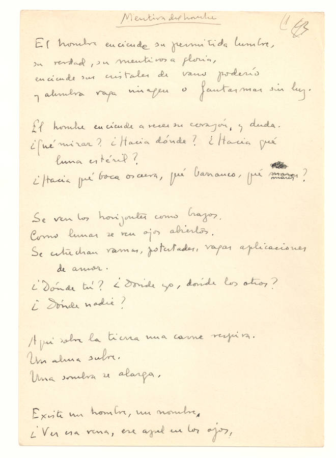 Un manuscrito del Nobel con parte de un poema inédito
