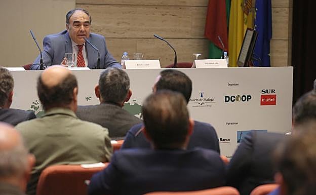 El presidente de Dcoop, Antonio Luque, en una recinte intervención en una jornada en el puerto. 