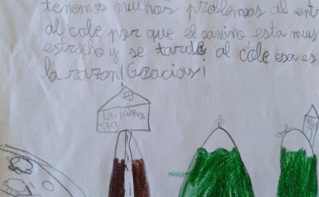 Imagen principal - Dibujo de Aron, de 10 años. Carta de Cris, de 6 años. El dibujo de Héctor, de 6 años.