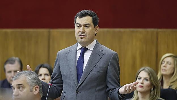 El presidente del PP-A, durante su intervención ayer en el pleno del Parlamento. 
