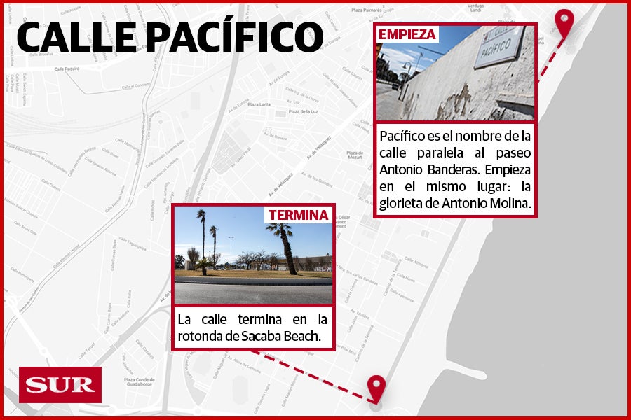 Paseo Antonio Machado, Paseo Antonio Banderas, Calle Pacífico y Paseo Marítimo de Poniente son los nombres que los malagueños suelen utilizar para referirse a la misma zona. 