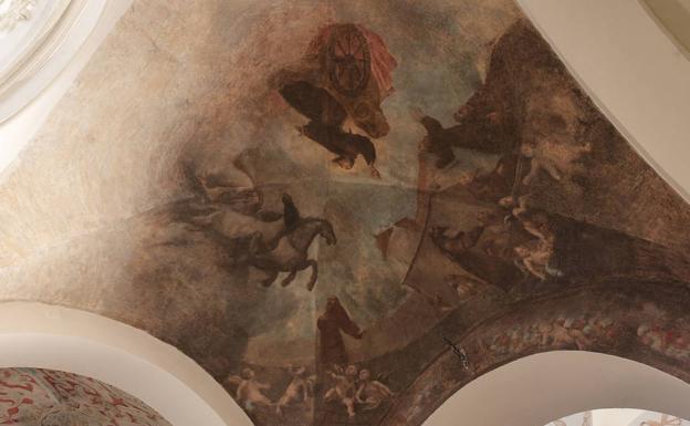 Imagen principal - La rehabilitación interior de la iglesia de la Divina Pastora saca a luz pinturas murales del siglo XVIII