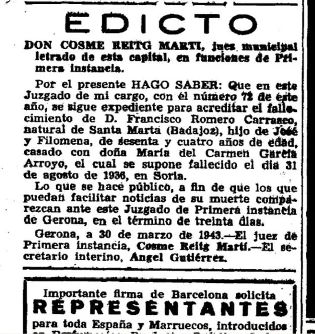 Arriba, los Romero García en 1932. Abajo a la izquierda, la exhumación de los cadáveres de la 'Fosa de los Maestros' en Cobertelada (Soria) y, a la derecha, el edicto sobre el fallecimiento. 