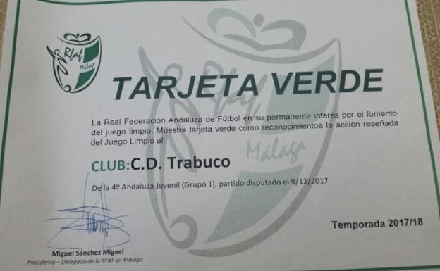 Diploma que entrega la Federación a los que reciben la tarjeta.