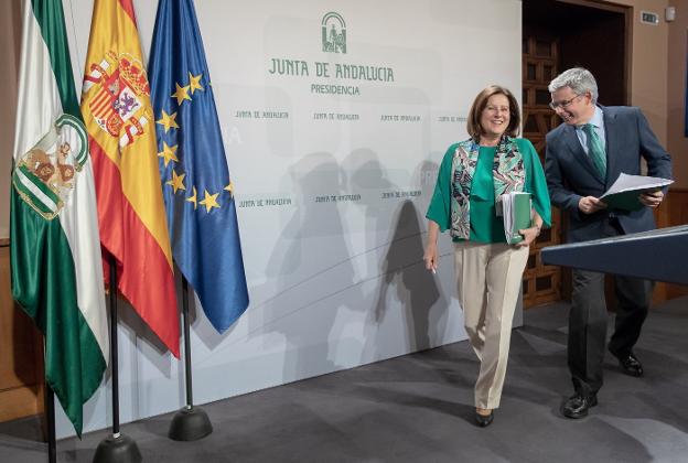La consejera de Igualdad, María José Sánchez Rubio, y el portavoz, Juan Carlos Blanco. 