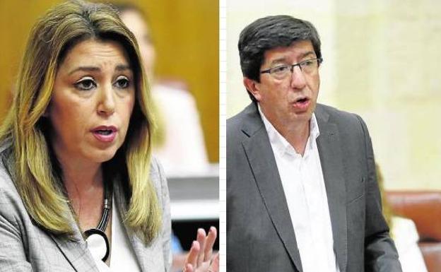 Susana Díaz y Juan Marín, en el debate parlamentario ayer. 