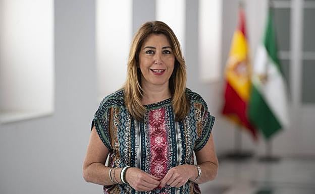 Susana Díaz, durante el mensaje de enhorabuena a Pedro Sánchez.