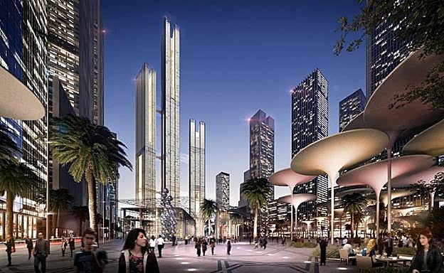 Recreación de una plaza de la futura capital de Egipto. La primera fase de su construcción concluirá a finales de año. 
