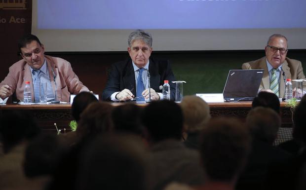 Pedro Luis Gómez, Antonio Allona y Juan Jesús Duarte, en un momento de la conferencia de ayer. 