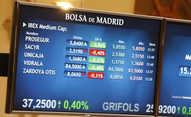 Paneles en la sede de la Bolsa de Madrid. 