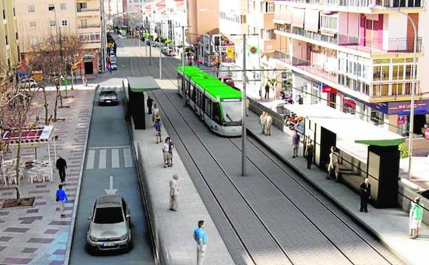 Recreación del paso del metro en superficie por Eugenio Gross realizada por la Junta.