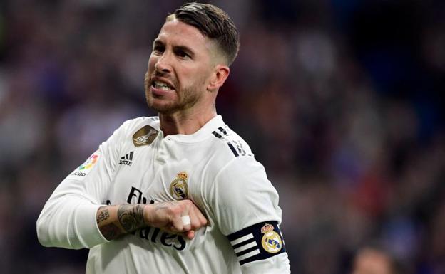 Sergio Ramos celebrando su gol ante el Valladolid 