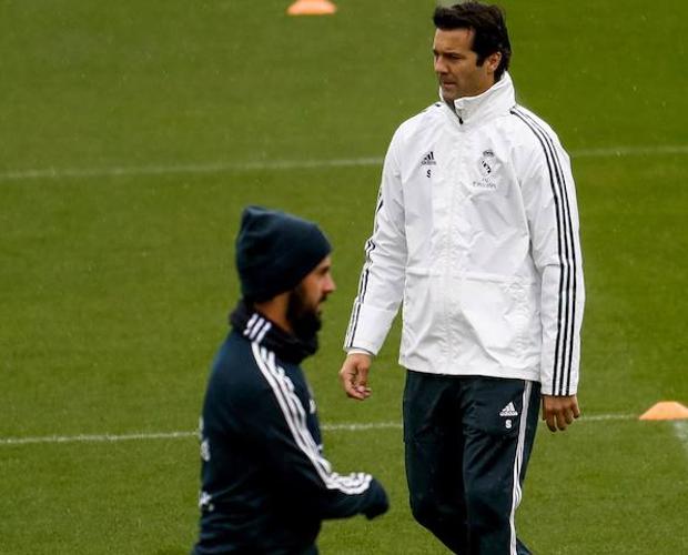 Isco y Solari, durante un entrenamiento en Valdebebas. 