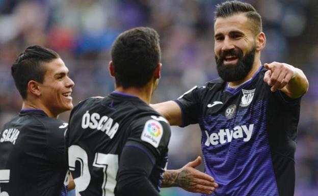 Jugadores del Leganés celebrando uno de los goles del partido ante el Valladolid