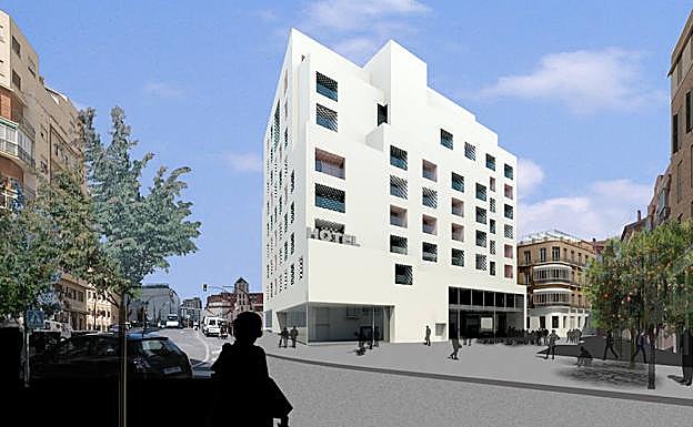 Recreación del proyecto del hotel de Moneo.