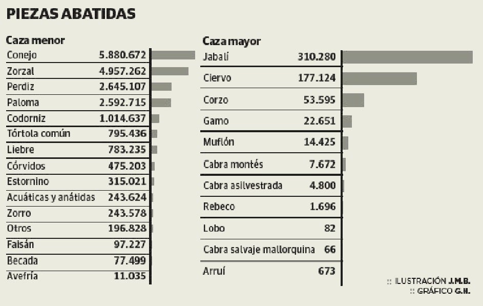 Piezas abatidas en España. 