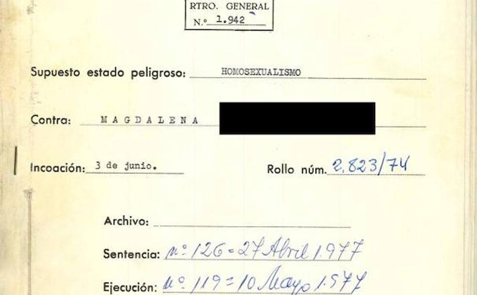Expediente del juzgado especial de Peligrosidad y Rehabilitación Social de Málaga contra Magdalena, una joven de Antequera, también por prácticas homosexuales.