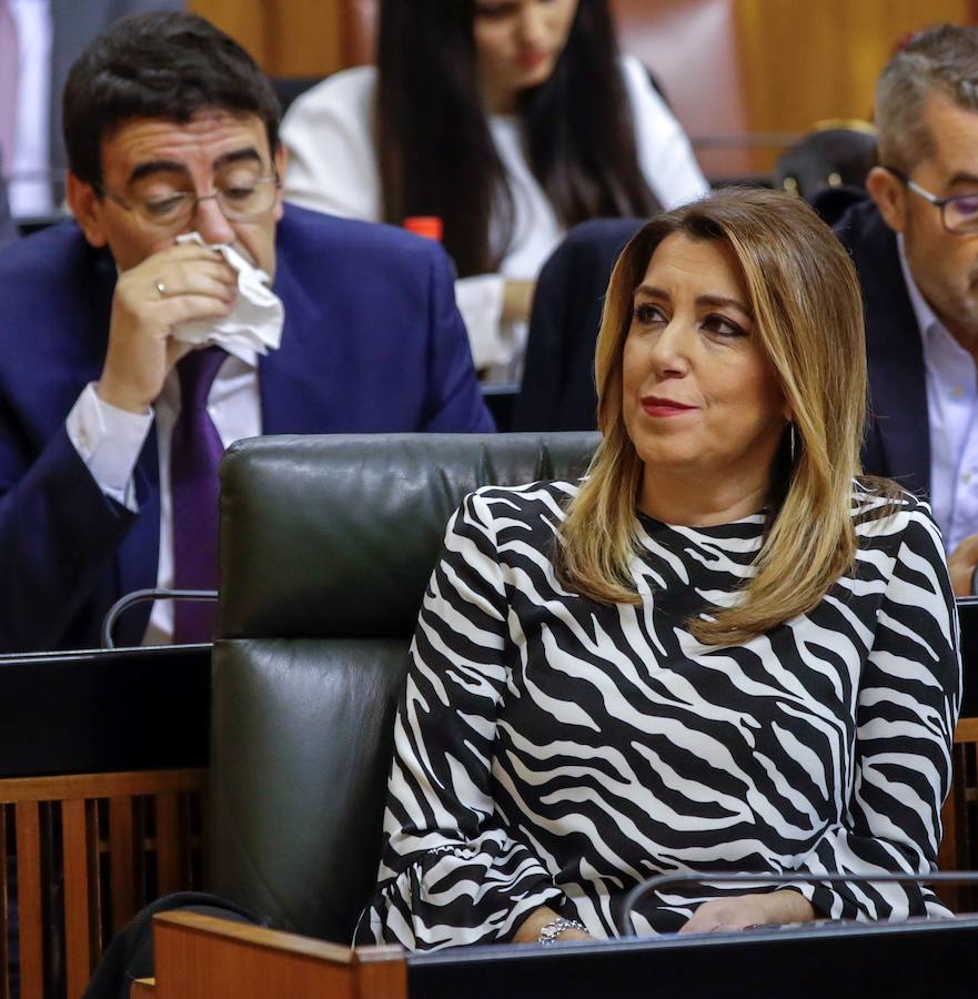 La presidenta andaluza en funciones, Susana Díaz, al inicio del debate de investidura