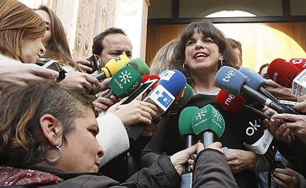 Teresa Rodríguez, hoy ante los medios de comunicación. 
