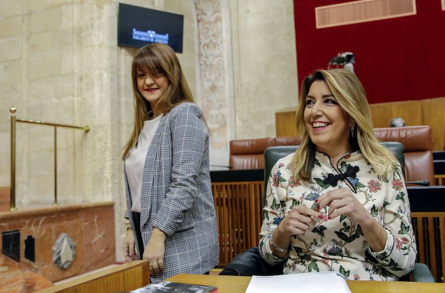 Susana Díaz, esta mañana en el Parlamento andaluz.