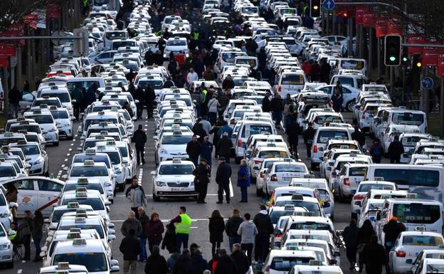 Protesta de taxistas en Madrid. 