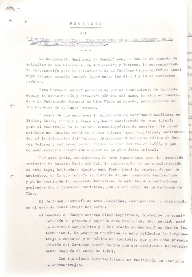 1968. Primer proyecto de creación de la Semana de Cine de Autor