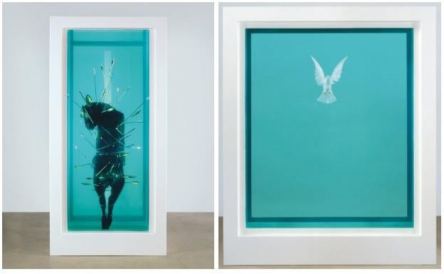 'La verdad incompleta' (arriba) y 'Saint Sebastian, Exquisite Pain', de Damien Hirst. 