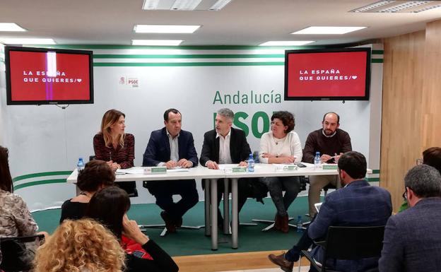 Grande-Marlaska, ayer, en la ejecutiva del PSOE. 