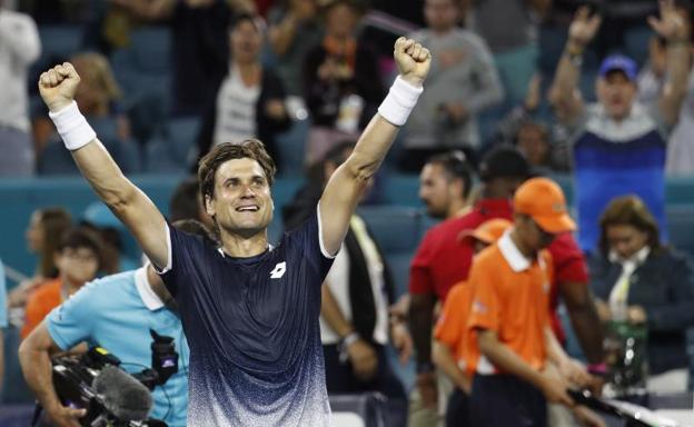 David Ferrer, celebranado el triunfo ante Zverev.