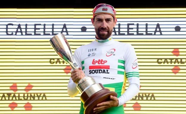 De Gendt, celebrando la victoria en la priemra etapa de la Volta Cataluña.