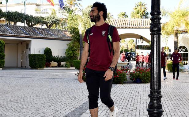 Salah, a su llegada al hotel 