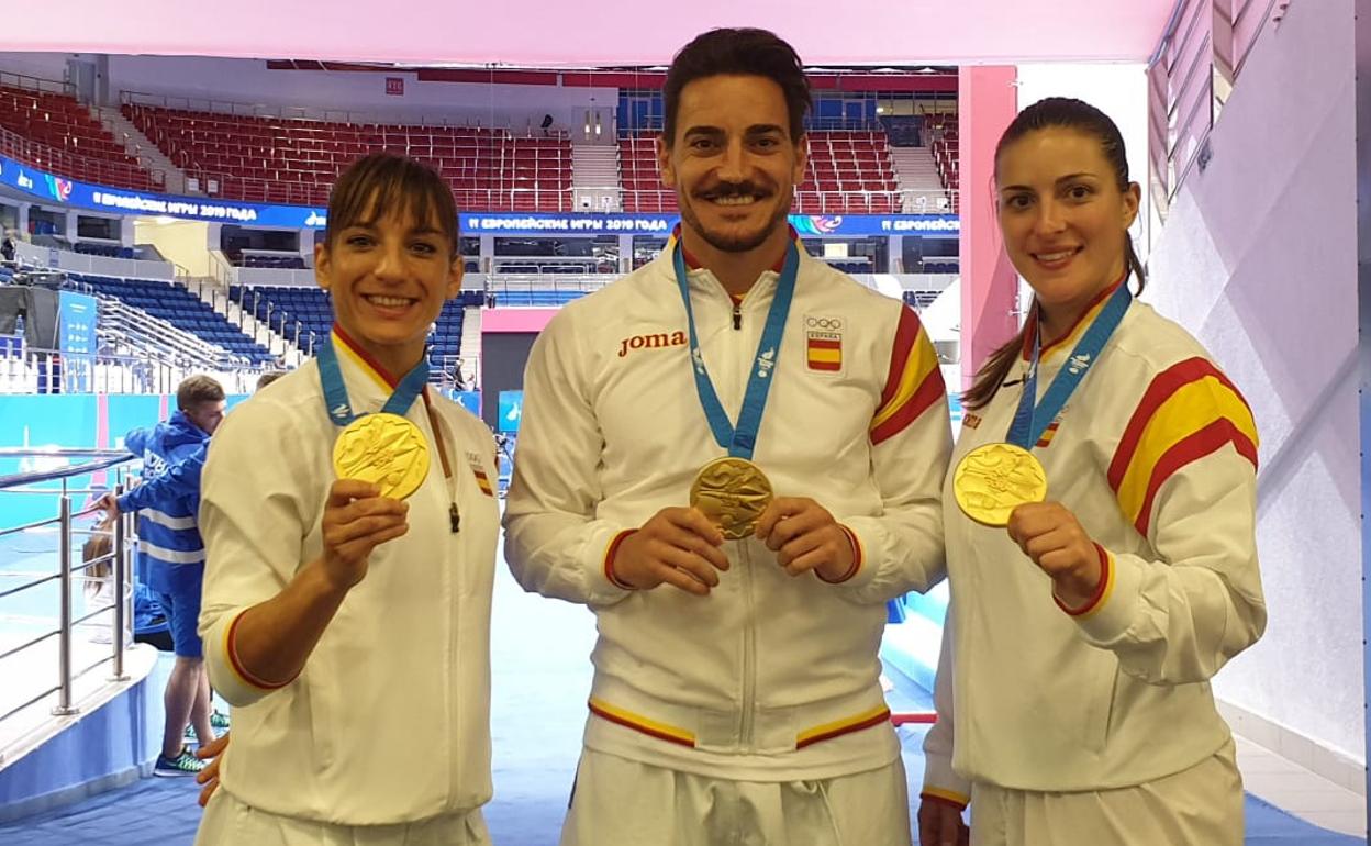 Sánchez, Quintero y Palacios, con sus medallas de oro.