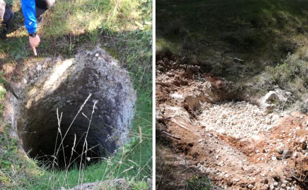 Pozo localizado en el paraje de Torre Hacho (Antequera), antes y después. 