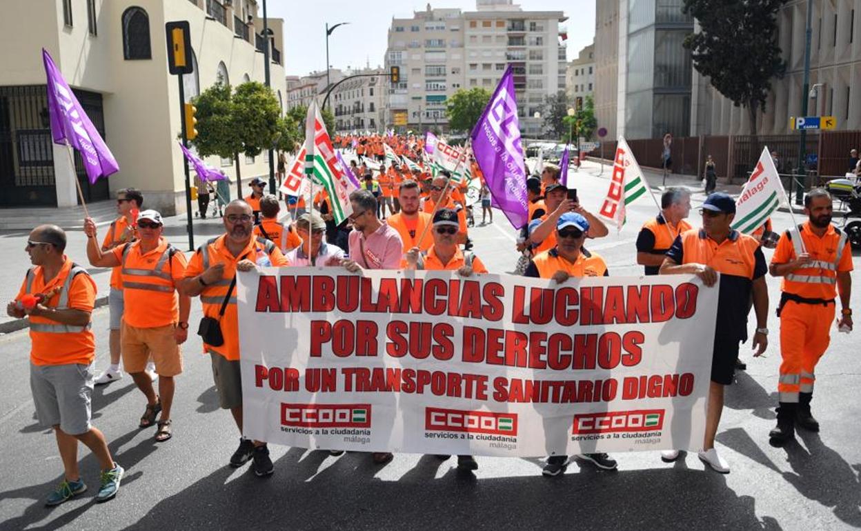 Una imagen de la última manifestación de los trabajadores del sector por las calles de Málaga. 