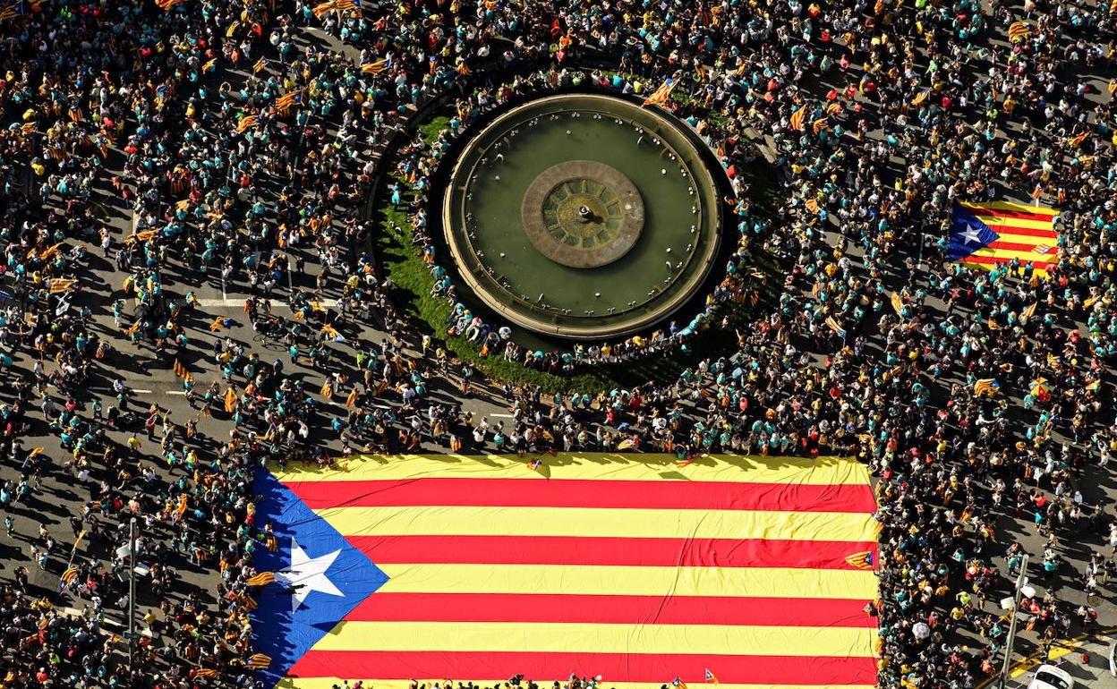 Imagen aérea de la manifestación durante la Diada, el pasado miércoles en Barcelona.