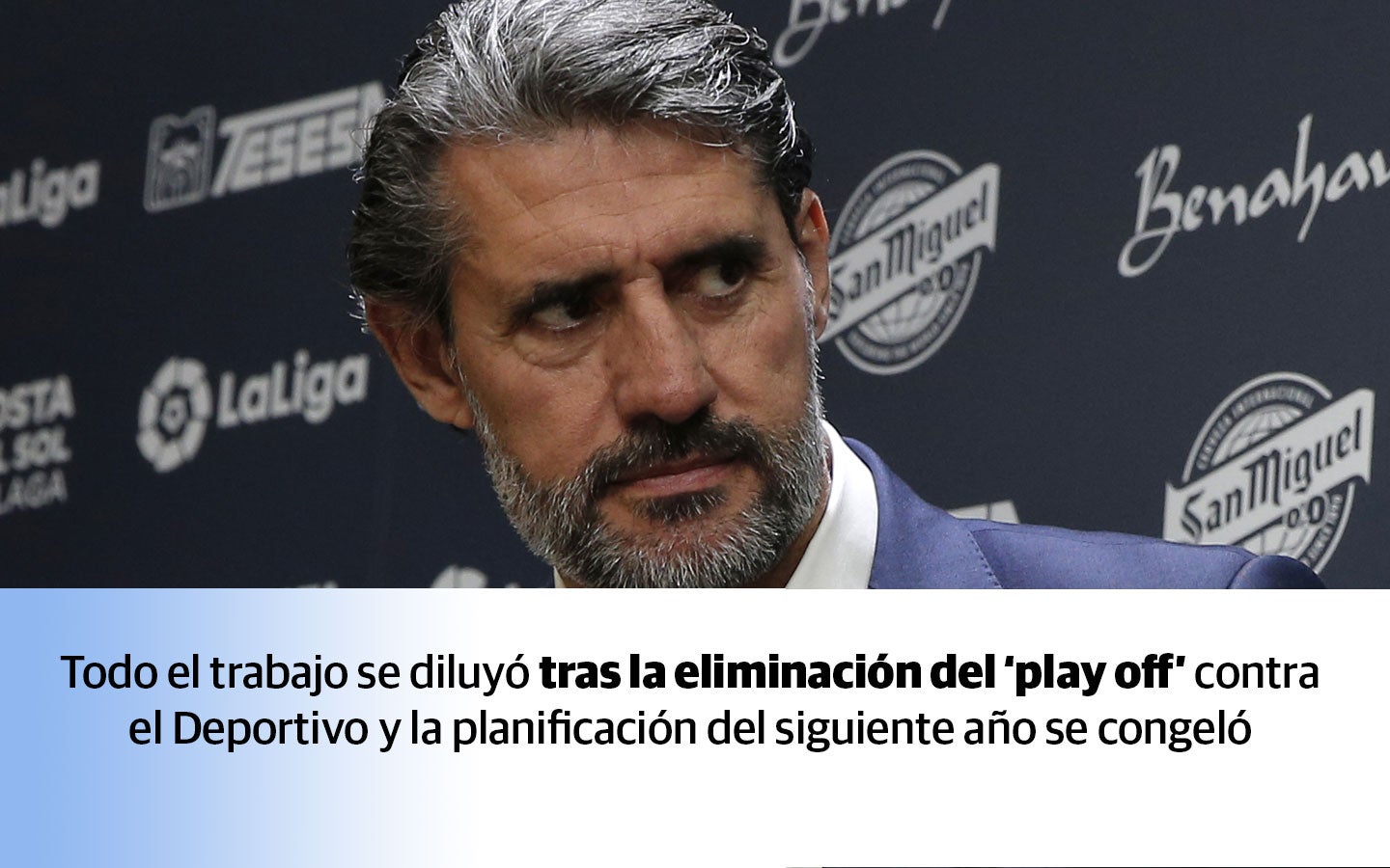 Resumen en imágenes del paso por el club blanquiazul del ya exdirector deportivo, José Luis Pérez Caminero. Fracasó en la misión de devolver al equipo a Primera y sus últimas semanas quedó al margen de las decisiones del club. Sin poder, y sin confianza del jeque, fue despedido tras la victoria del equipo ante el Deportivo.