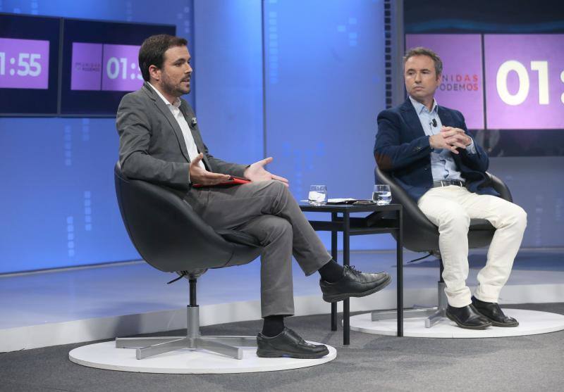 Ignacio López (PSOE), Guillermo Díaz (Cs), Pablo Montesinos (PP), Alberto Garzón (Unidas Podemos) y Patricia Rueda (Vox) participan en un debate de SUR y 101TV