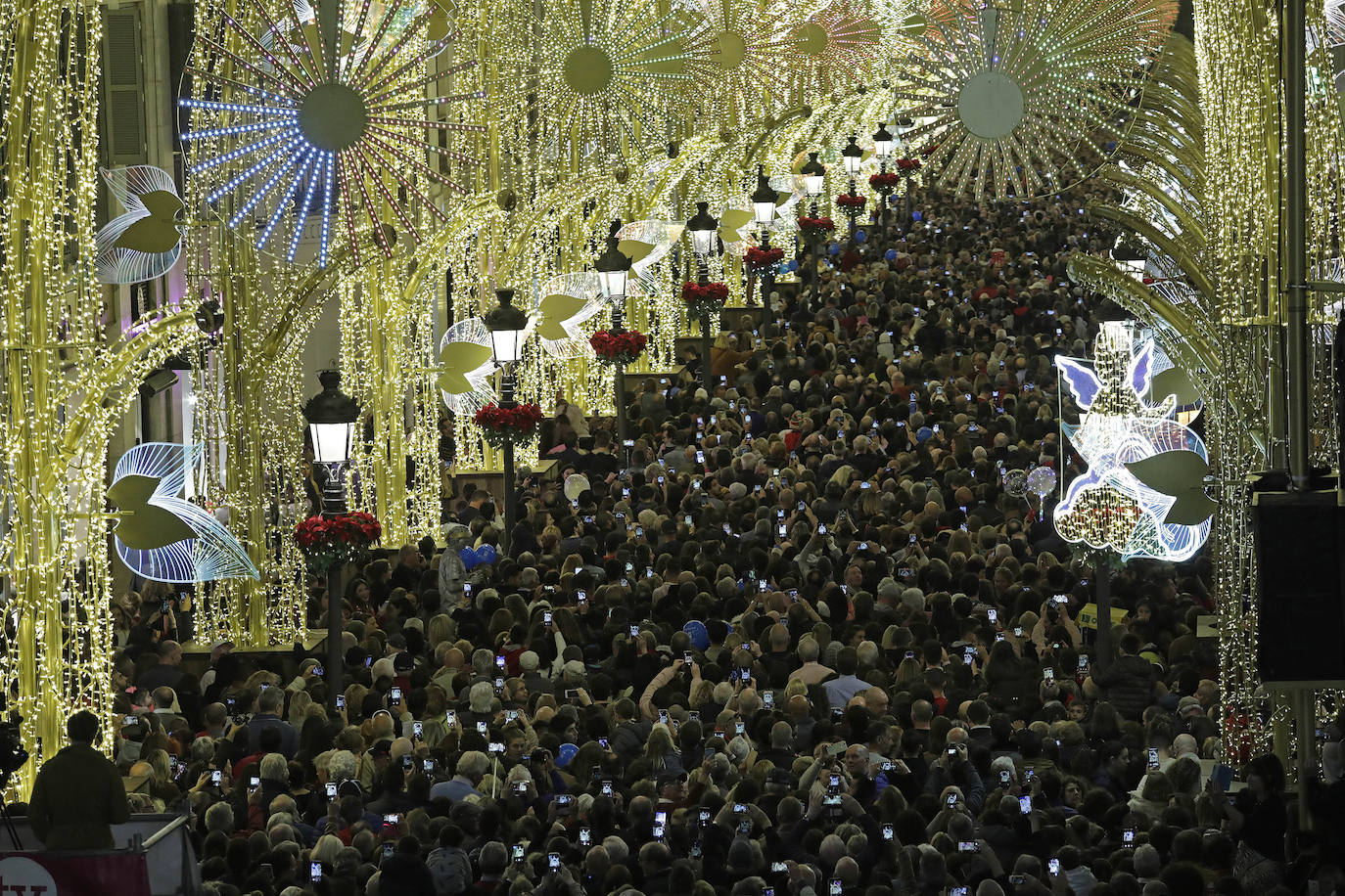 Durante los 40 días que duren los fastos navideños, la calle Larios se transformará en un bosque lleno de hojas y soles