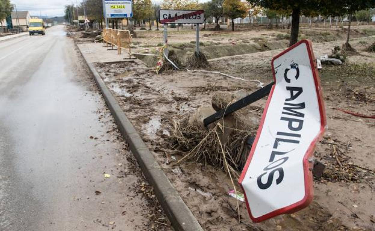 Zona en la que se desbordó el arroyo que rodea Campillos el 21 de octubre de 2018. 