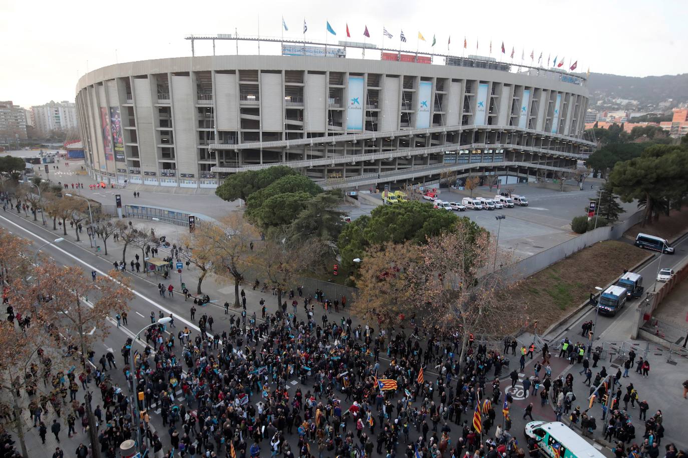 Vista aérea de la concentración de 'Tsunami Democràtic' en los aledaños del Camp Nou