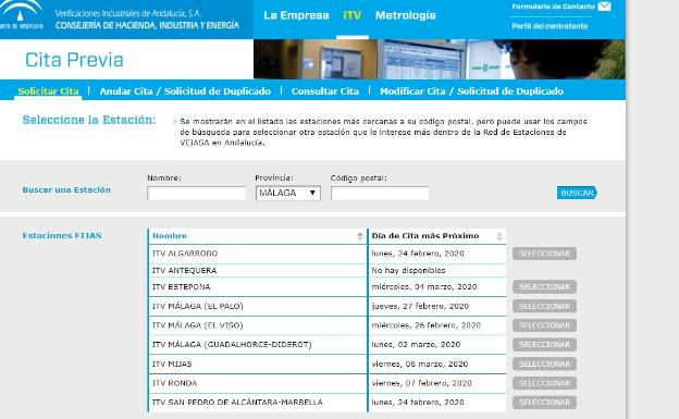 Disponibilidad de citas que ofrecía ayer la web de la empresa pública Veiasa. 