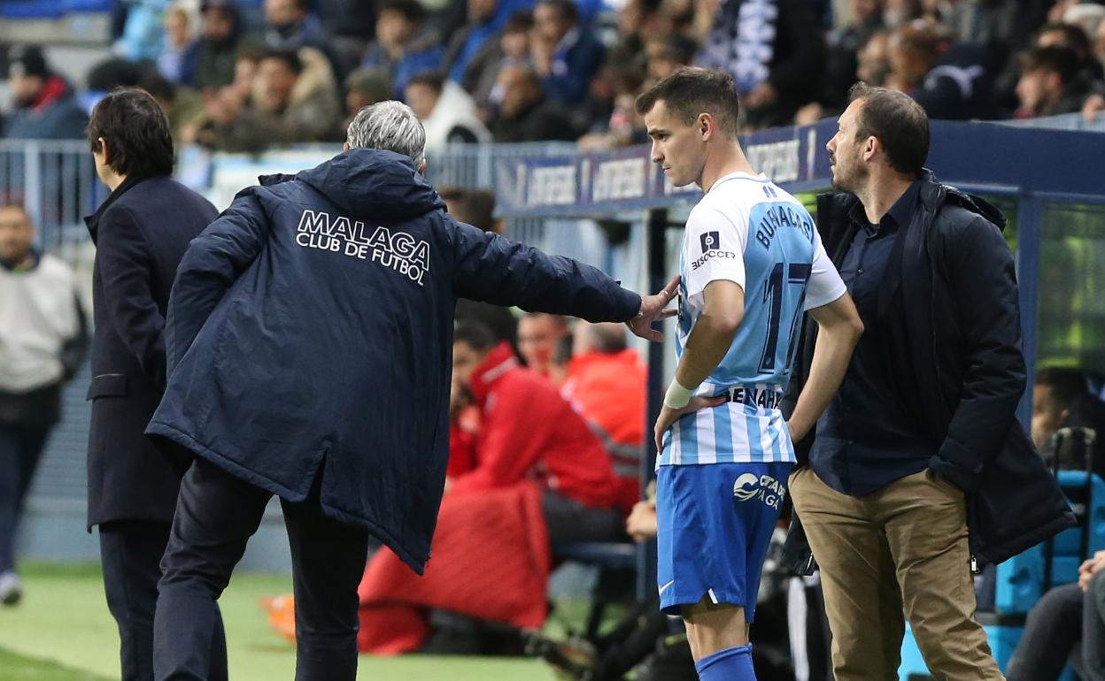 Buenacasa, instantes antes de debutar con el Málaga ante la Ponferradina.